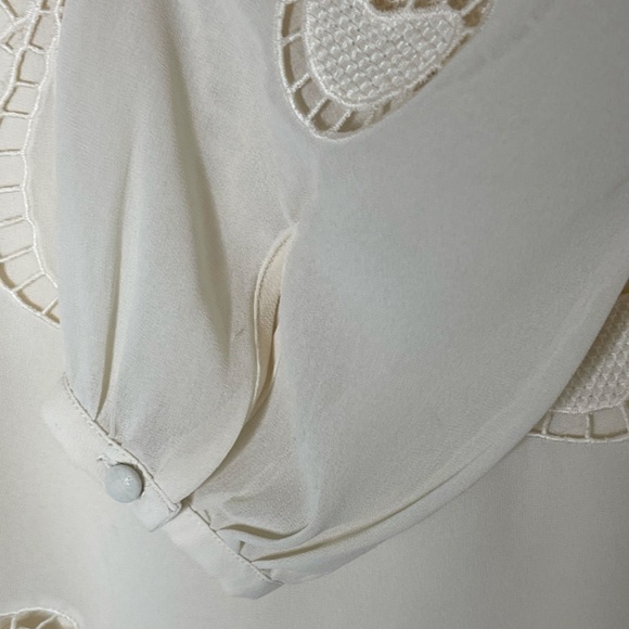 Farm Rio Long Sleeve Embroidered Top Size P (US Small) Ivory Sheer Lined - Picture 6 of 15